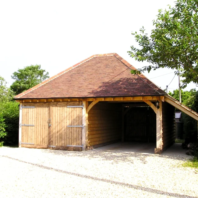 2 bay oak garage open bay side storage oakcraft