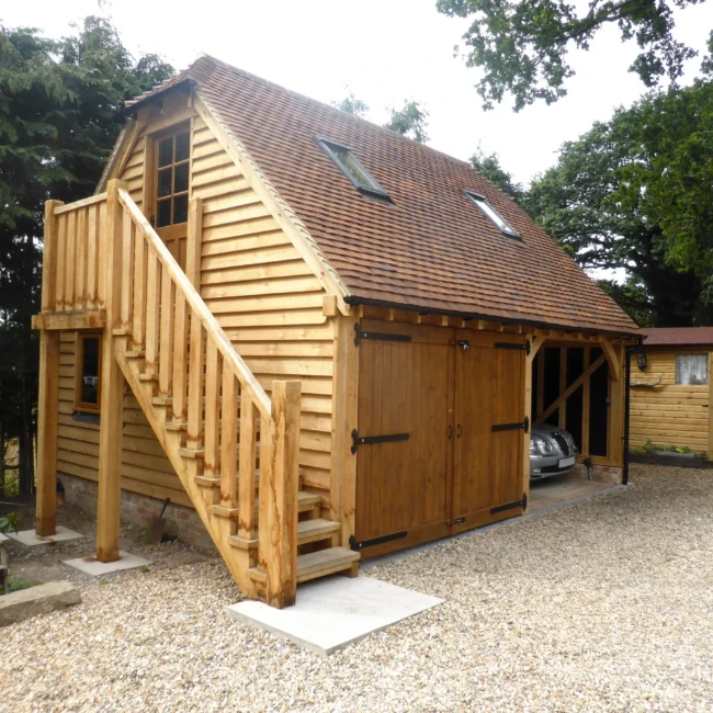 2 bay oak garages upper floor staircase oakcraft