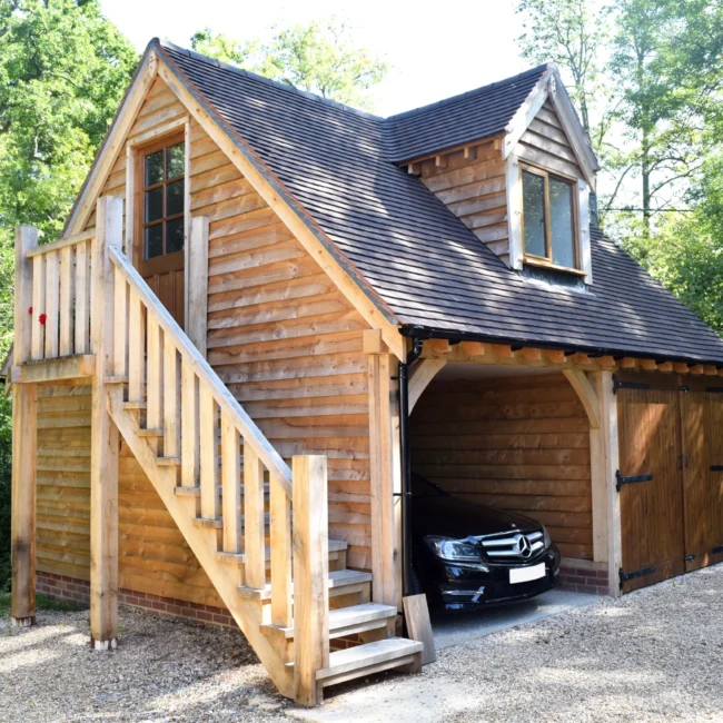 2 bay oakcraft garages upper floored staircase open bay garage