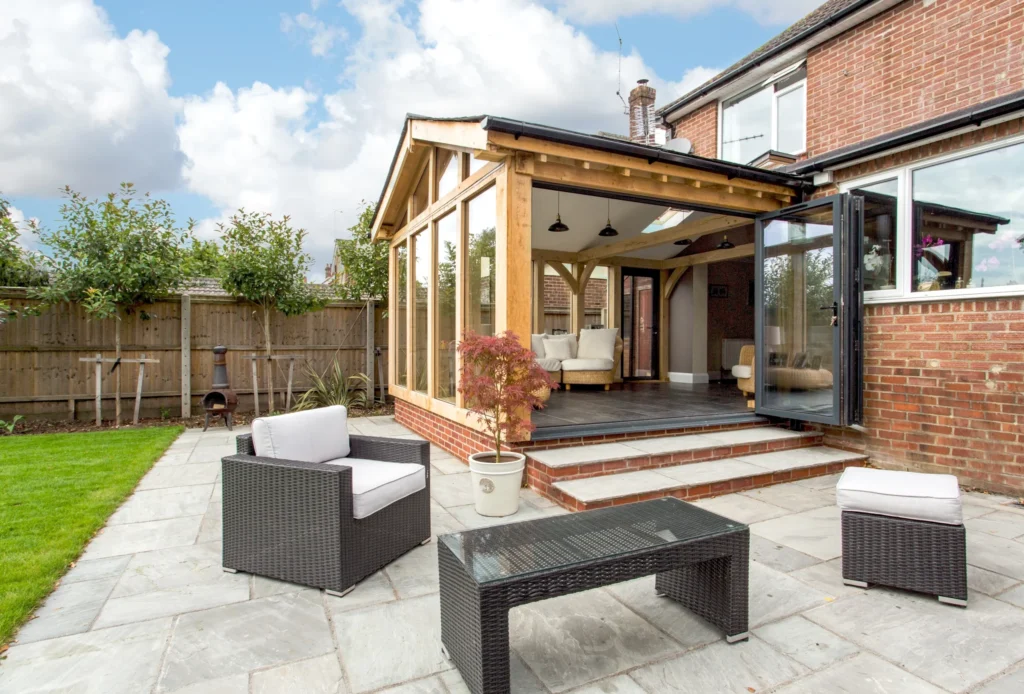 Bespoke Garden Room with Bi-fold Doors - Oak Craft at Holmsley Mill