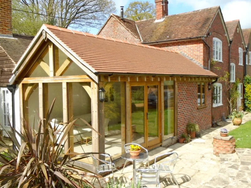 Oak frame garden room extension direct glazing doors oakcraft