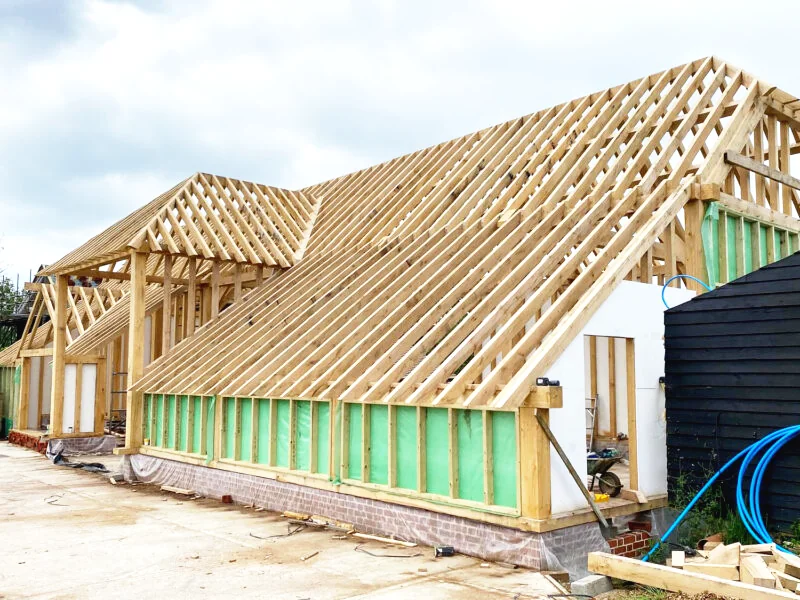 Oakcraft oak framed building construction in progress in guildford, surrey.